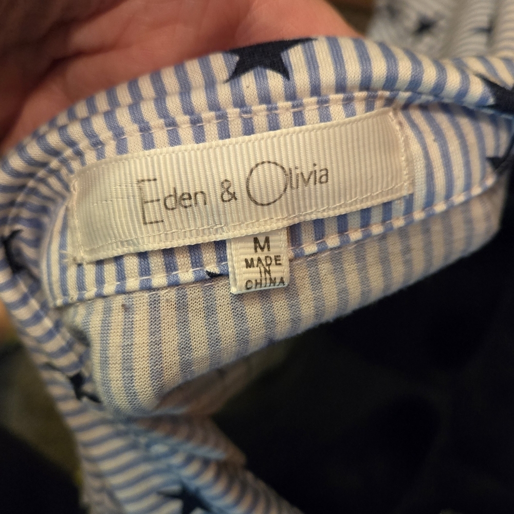 Eden & Olivia soft blue stripped star button front tie bottom top szM - Picture 7 of 8